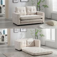 FEELHOME Sofa, Convertible Futon Sleeper Sofabed,Space Saving Loveseat,Pull Out Couch Bed For Living Room,Velvet Linen Fabric, Beige