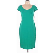 Carmen Marc Valvo Casual Dress - Sheath Scoop Neck Short Sleeve: Teal Solid Dresses - New - Women's Size 10