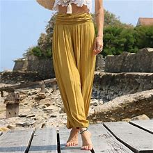 Hupom Women's Athletic Pants Pants For Women In Clothing Standard High Waist Rise Ankle Flare-Leg Yellow S