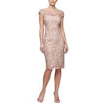 Alex Evenings Womens Short Knee Length Floral Embroidered Cocktail Sheath Dress Rose Gold 12