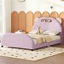 Zoomie Kids Platform Bed Built In Light Stripe Upholstered/Velvet, Wood In Pink | 38.9 H X 56.2 W X 80.5 D In | Wayfair