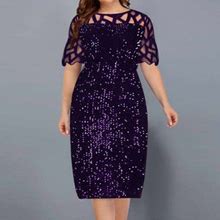 Vkekieo Dresses That Hide Belly Fat Sun Dress Crew Neck Short Sleeve Printed Purple XXL