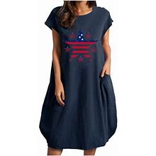 Mitankcoo American Flag Sundress For Ladies - 4th Of July Short Sleeve Loose T Shirt Dress Patriotic Dresses