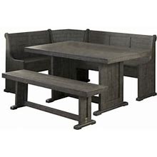 Sunny Dining Nook Table Set In Gray Wood With Kitchen Corner Storage Bench