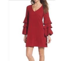 Charles Henry Dresses | Charles Henry Tiered Bell Sleeve Shift Dress M | Color: Red | Size: M