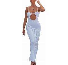 Canrulo Women Cutout Backless Maxi Dress Sleeveless Split Cocktail Dresses Bodycon Spaghetti Strap Long Dress Party White S