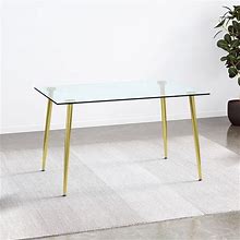 Modern Rectangular 4-6 Person Glass/Metal Dining Table For Kitchen Dining Living Room