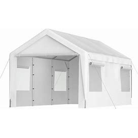 Thanaddo 10 ft. W X 20 ft. D Carport Galvanized Steel Portable Garage Storage Shed Canopy Metal In Gray/White/Blue | Wayfair