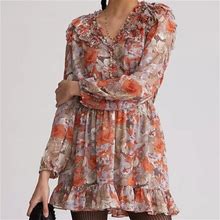 Anthropologie Dresses | Anthropologie Ruffled Floral Mini Dress | Color: Orange | Size: Mp