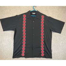 Dragonfly Clothing Men's Size XL Black Short Sleeve Button Shirt Red Iron Cross