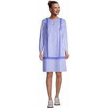Lands' End Women's Blue Petite Cotton Poplin Split Neck Dress - - - Small