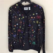 Chico's Jackets & Coats | Chicos Design Black Silk Sequined Beaded Jacket Size 1 (8) | Color: Black | Size: 8