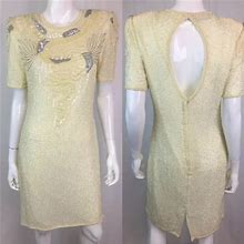 Vintage Dresses | Eves Allure Silk Beaded Sequin Sheath Dress | Color: Cream | Size: M