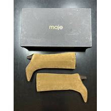 Maje Women Flikabotte Tall Suede Boots Size Euro 36 Us 5.5 Camel Brown