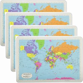 Painless Learning Educational Placemats World Map 4 Pack Set Non Slip Washable