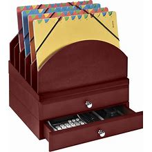 Stackable Wooden Desk Organizer Kit With Step-Up File & 2 Drawers Mahogany