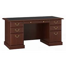 Bush Furniture Cherry Saratoga 66"W Executive Desk With Drawers, Harvest Cherry/Black (Ex45666-03K)