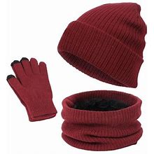 Baberdicy Hat And Scarf Set Women Men Autumn Winter Warm Cute Wool Hat Scarf Gloves Slouchy Three Pieces Winter Snow Knit Cap Screen Mittens Scarves S