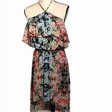 J.F.W Dresses | Floral Ruffled High Low Halter Dress Med | Color: Black/Pink | Size: M