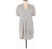 H&M Casual Dress - Shift V Neck Short Sleeves: Ivory Dresses - Women's Size 0