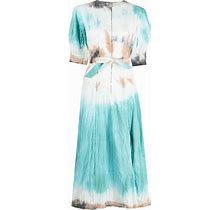 LUUDA - Zipper Belted Midi Dress - Women - Cotton/Spandex/Elastane - L - Blue