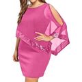 Ywdj Maxi Dress For Women Women Plus Size Cold Shoulder Overlay Asymmetric Chiffon Strapless Sequins Dress Hot Pink XS