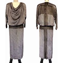 Vtg 70S Becky Bisoulis Chicago Black Pinky Copper Stripe Velour Gold Lurex Drape Maxi Dress Gown Sz 10 m