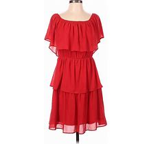 Boston Proper Cocktail Dress - Popover Ruffles Short Sleeve: Red Dresses - Women's Size Small