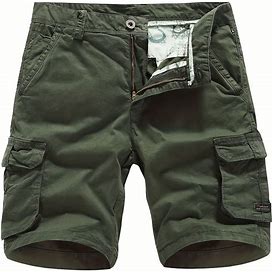Men's Vintage Solid Cargo Shorts With Multi Pockets, Casual Comfy Work Shorts For Outdoor,Army Green,Must-Have,Temu