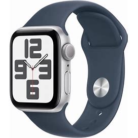 Apple Watch SE GPS (2023, 2nd Generation) 40mm Silver Aluminum Case With Storm Blue Sport Band - S/M
