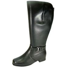 Peerage Joan Women's Wide Width Black Leather Mid Calf Boots Lb7081