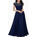 Women's Lace Evening Dress Maxi Dress Blue-2XL