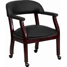 Flash Furniture B-Z100-LF-0005-BK-LEA-GG Rolling Conference Chair W/ Black Italian Leather Upholstery & Mahogany Wood Frame