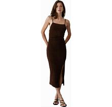 Women's Nylah Square Neck Ruched Midi Dress - Brown