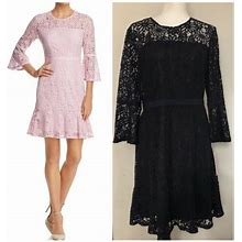 Nanette Lepore Bell Sleeve Crochet Lace Dress Very Black Size 14 $169