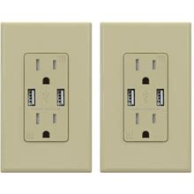 Elegrp USB Wall Charger,4.0 Amp, Dual Type A,W/ 15 A Duplex TR Outlet, W/ Wall Plate, R1615d40-Iv2, Ivory (2-Pack)