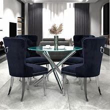 5 Pc Contemporary Glass Dining Table Set