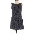 Adrianna Papell Casual Dress - Mini Crew Neck Sleeveless: Blue Polka Dots Dresses - Women's Size 8 Petite