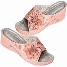 3D Floral Cutout Women's Leather Soft Insole Orthopedic Arch Support Sandals, Retro Bohemian Wedge Slippers, Suede Moccasins.