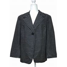 Coldwater Creek Jackets & Coats | Coldwater Creek Linen Jacket Womens 14 Blue Cream Woven Stripe Blazer | Color: Blue/Cream | Size: 14