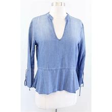 Cloth And Stone Anthropologie Chambray Tie Sleeve Peplum Top Blouse Sz