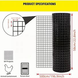 1Pc Welded Wire Mesh Garden Fence Hardware Cloth, Welded Wire Fencing, Chicken Wire Fencing, Rabbit Wire, Barrier Safety Fence,Black,All-New,Temu