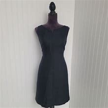 Talbots Womens Black Sleeveless Lined Dress Textured Petite Zip Back