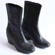 Vintage Cole Haan / Nike Black Leather Slip On Boots, Womens 6 / ITEM-F208
