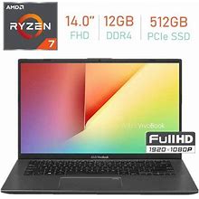 Asus Vivobook 14 Inch FHD (1920X1080) Laptop PC, AMD Ryzen 7 3700U 12Gb Ddr4, 512Gb Ssd, Bluetooth, Backlit Keyboard, Fingerprint Reader Windows 10 Ho