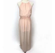 Forever 21 Cream Pink Keyhole Halter Chiffon Maxi Dress Women's Size