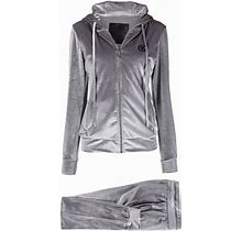 Philipp Plein - Logo-Embellished Velvet Tracksuit - Women - Polyester/Spandex/Elastane/Glass - XL - Grey