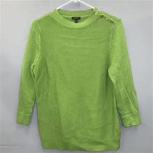 Talbots Petite Sweater Womens Green Sz M Knit 3/4 Sleeve Button