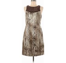 Rachel Roy Casual Dress - A-Line Crew Neck Sleeveless: Brown Animal Print Dresses - Women's Size 8 - Print Wash