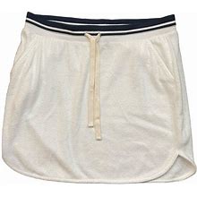 J.Crew White Terry Cloth Elastic Waist Pull On White Skirt Preppy Tennis Size S